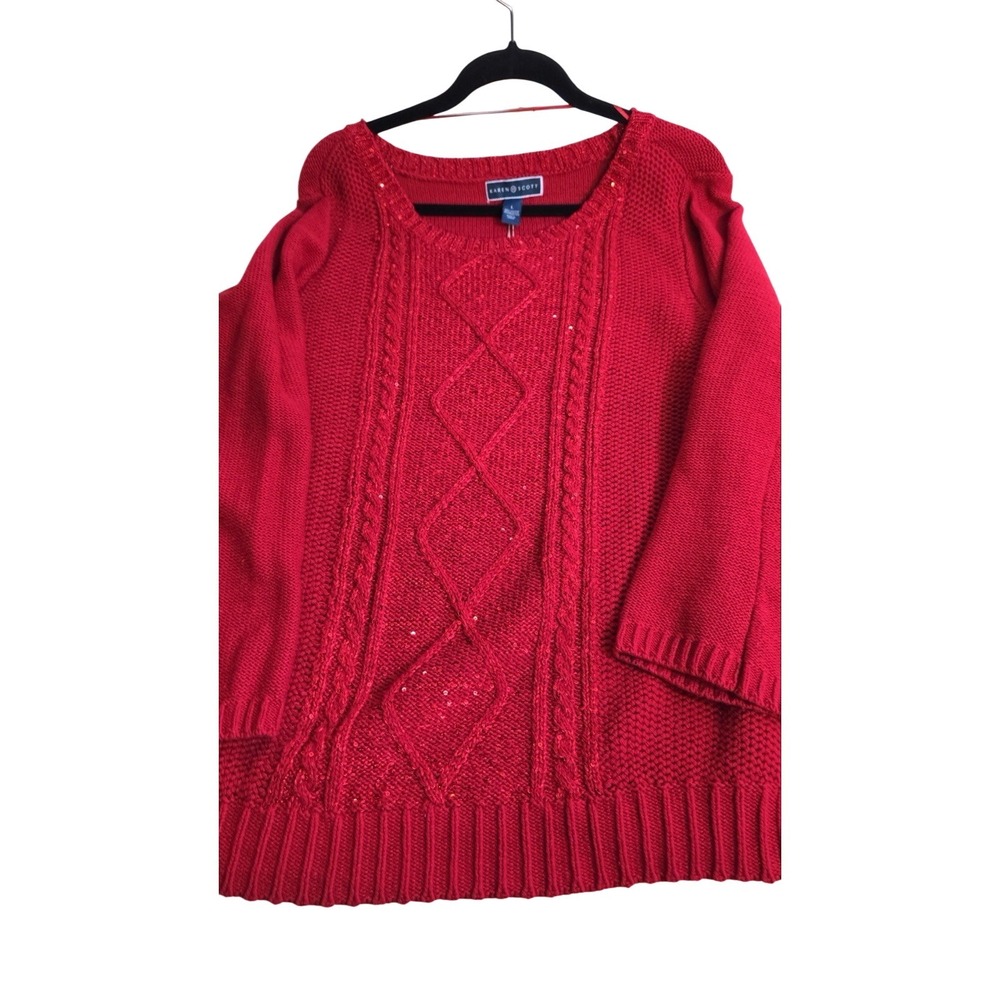 Red Sparkly Blend Karen Scott Women's Holiday Chunky Knit Sweater Size Large